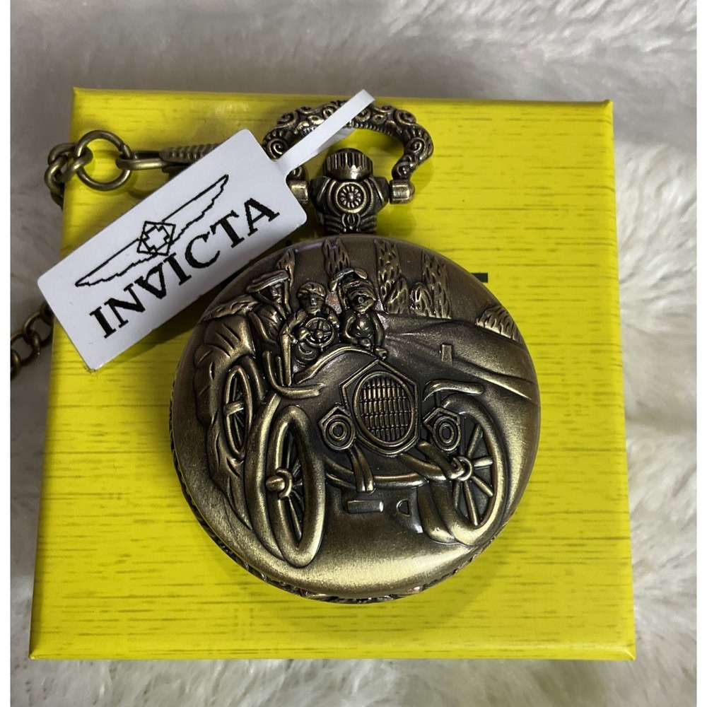 Invicta Vintage Look Men's Pocket Watch - 47mm, Bronze (79005) New/Box/Chain